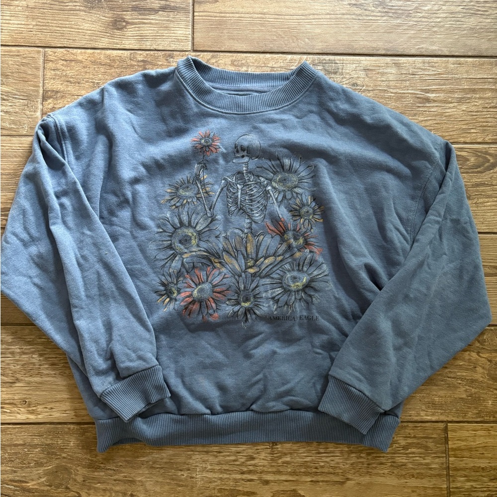 american eagle skeleton flowers sweatshirt